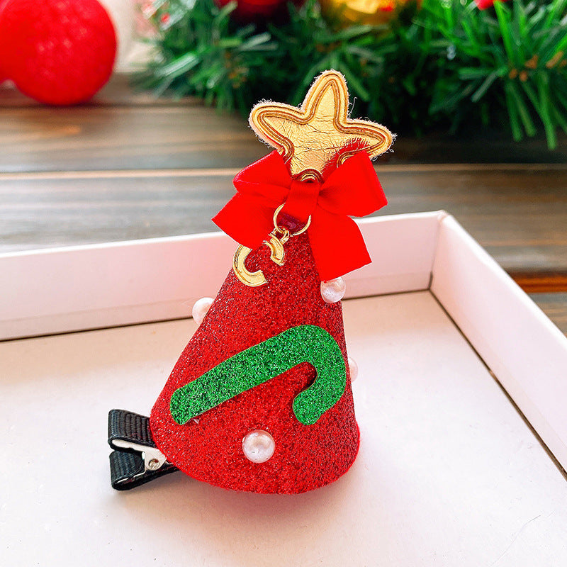 Handmade Cloth Christmas Antler Hairpin with Festive Plush Hat