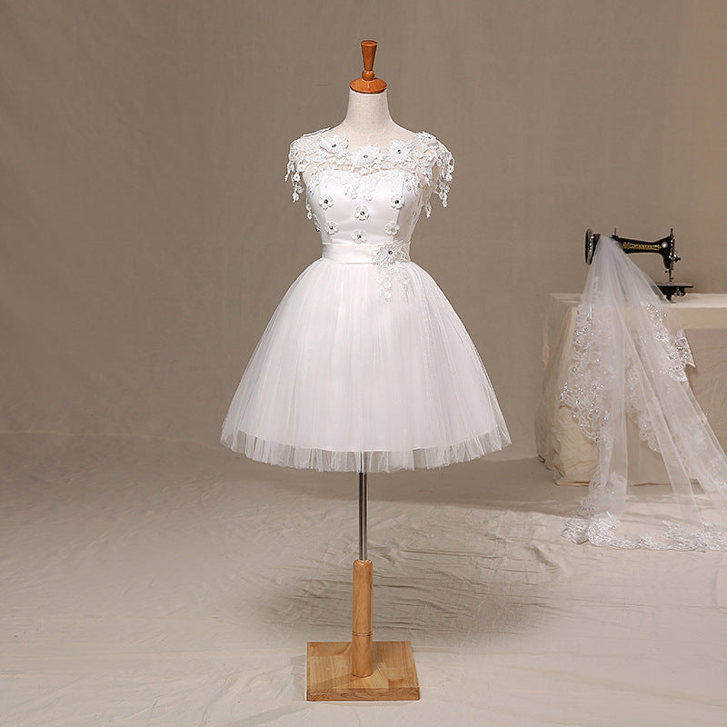 Elegant Floral Lace Short Skirt Shoulder Dress for Engagement and Wedding Parties