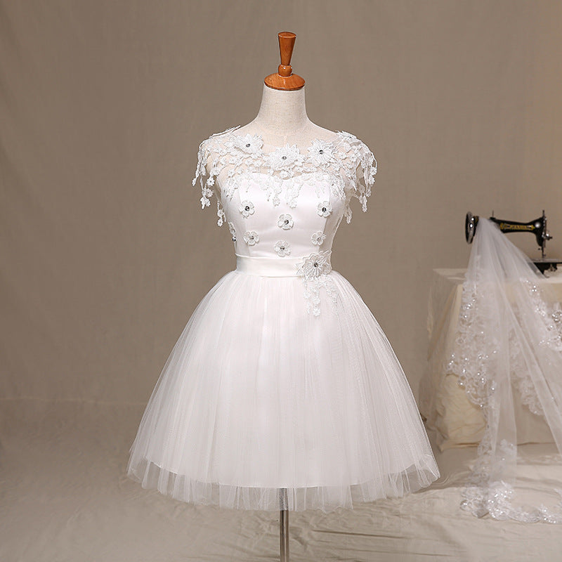 Elegant Floral Lace Short Skirt Shoulder Dress for Engagement and Wedding Parties
