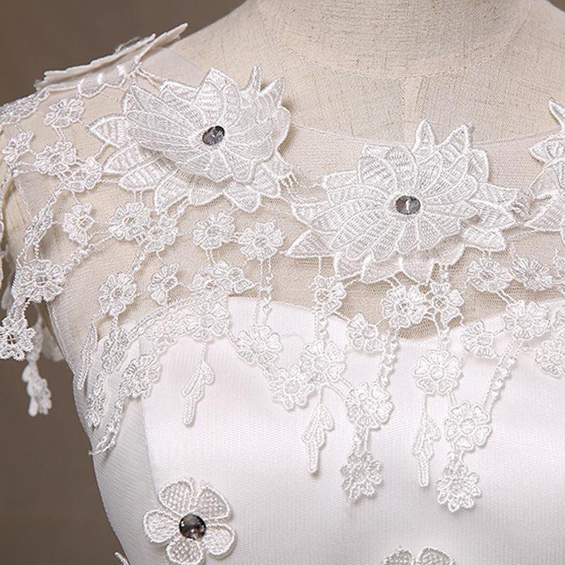 Elegant Floral Lace Short Skirt Shoulder Dress for Engagement and Wedding Parties
