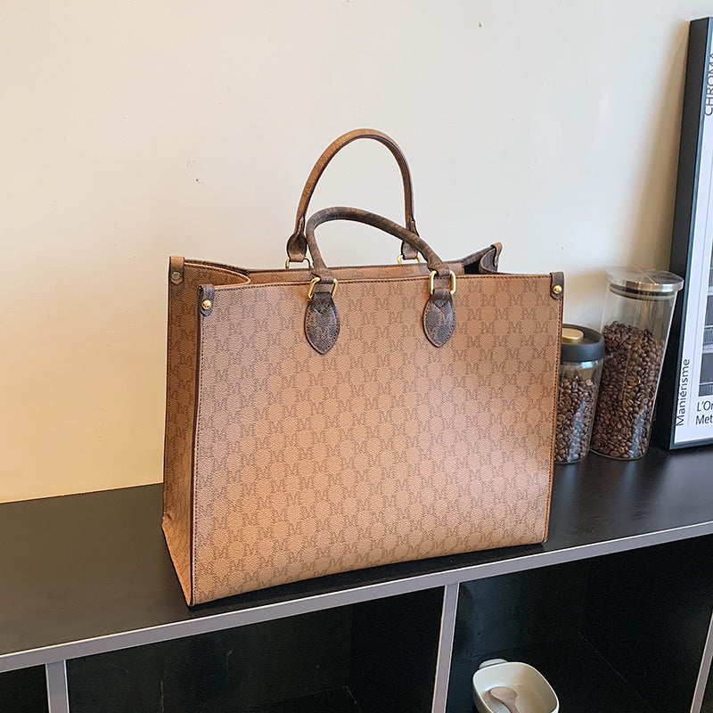 Women's Retro Tote Bag PU Leather Letter Print Capacity