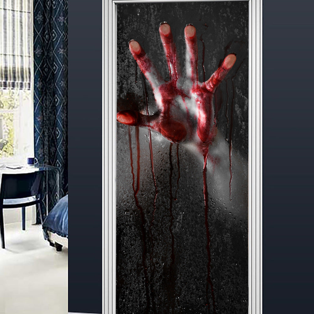 Halloween Ghost Hand Door Stickers – Scary Removable Wall and Window Decorations