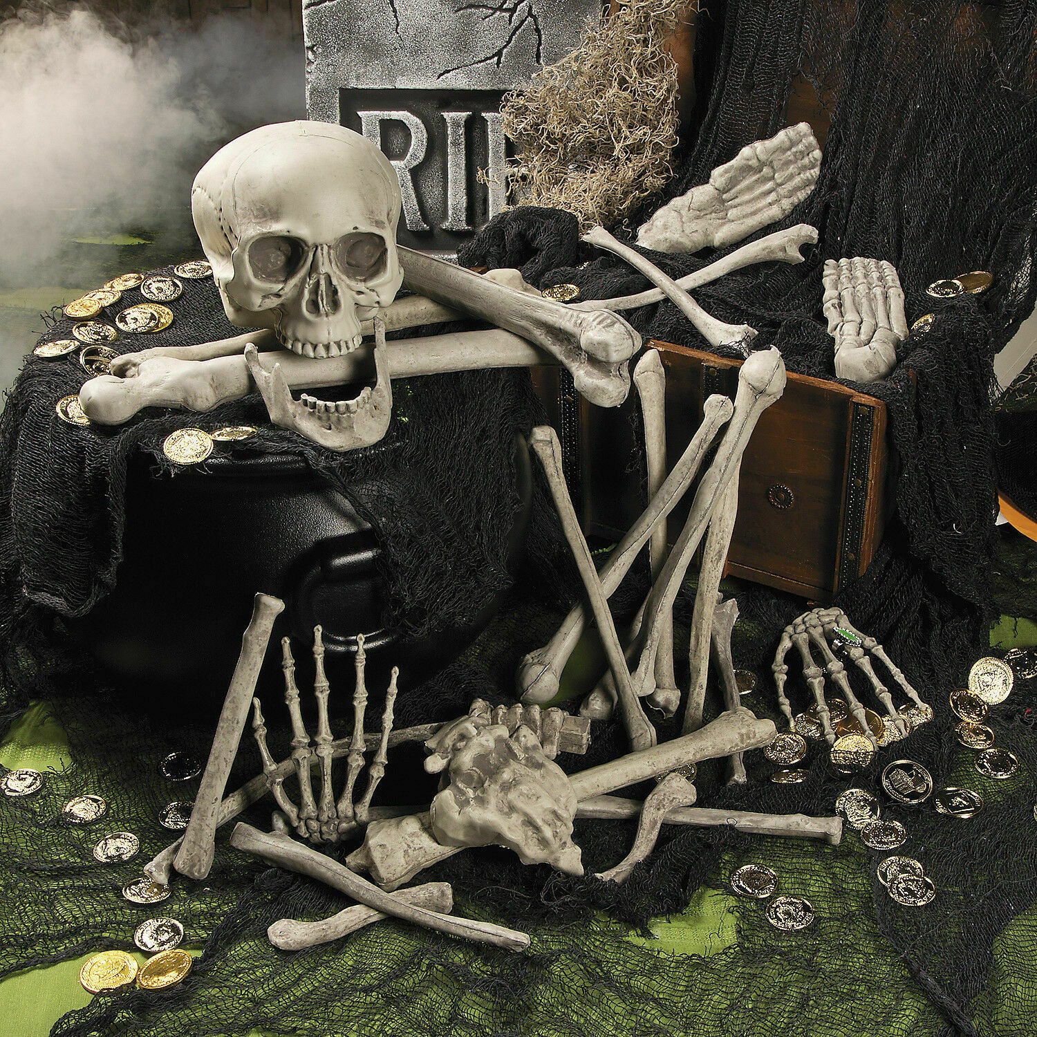 28PCS Halloween Skeleton Bones Set – Scary Skull and Bone Props for Haunted House and Party Decorations