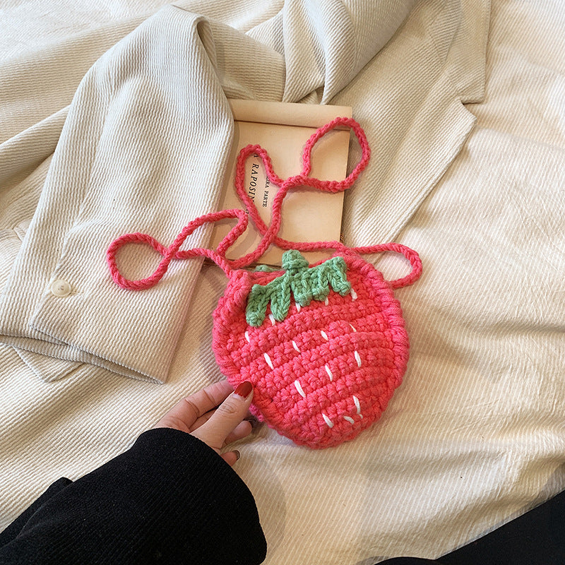 Handmade Knitted Children’s Wool Crossbody Bag – Cute Strawberry Design