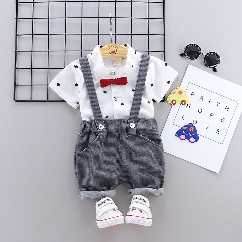 Printed Boys’ and Girls’ Overalls with Short Sleeve Shirt Set