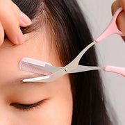 Pink Eyebrow Trimming Scissors with Comb – Ergonomic Handle & Straight Blade