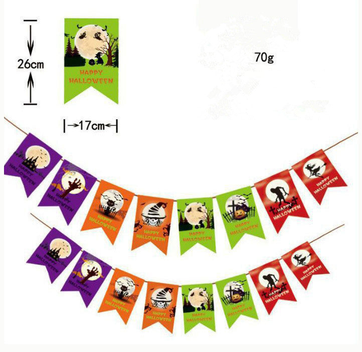 Halloween Triangle Pull Flag Party Decorations Bat Skull Pumpkin Paper Pull Flower Banner