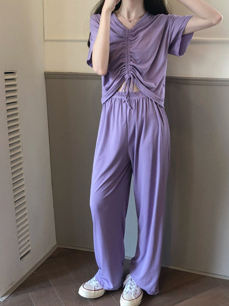 Two-piece casual top loose wide-leg pants