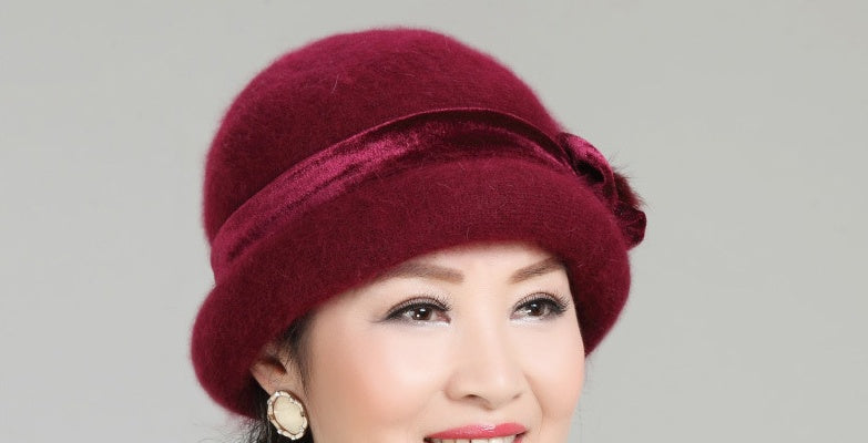 Rabbit Fur Blended Ribbon Hat for Middle-aged and Elderly Ladies