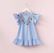Fringed vertical stripe ruffle dress