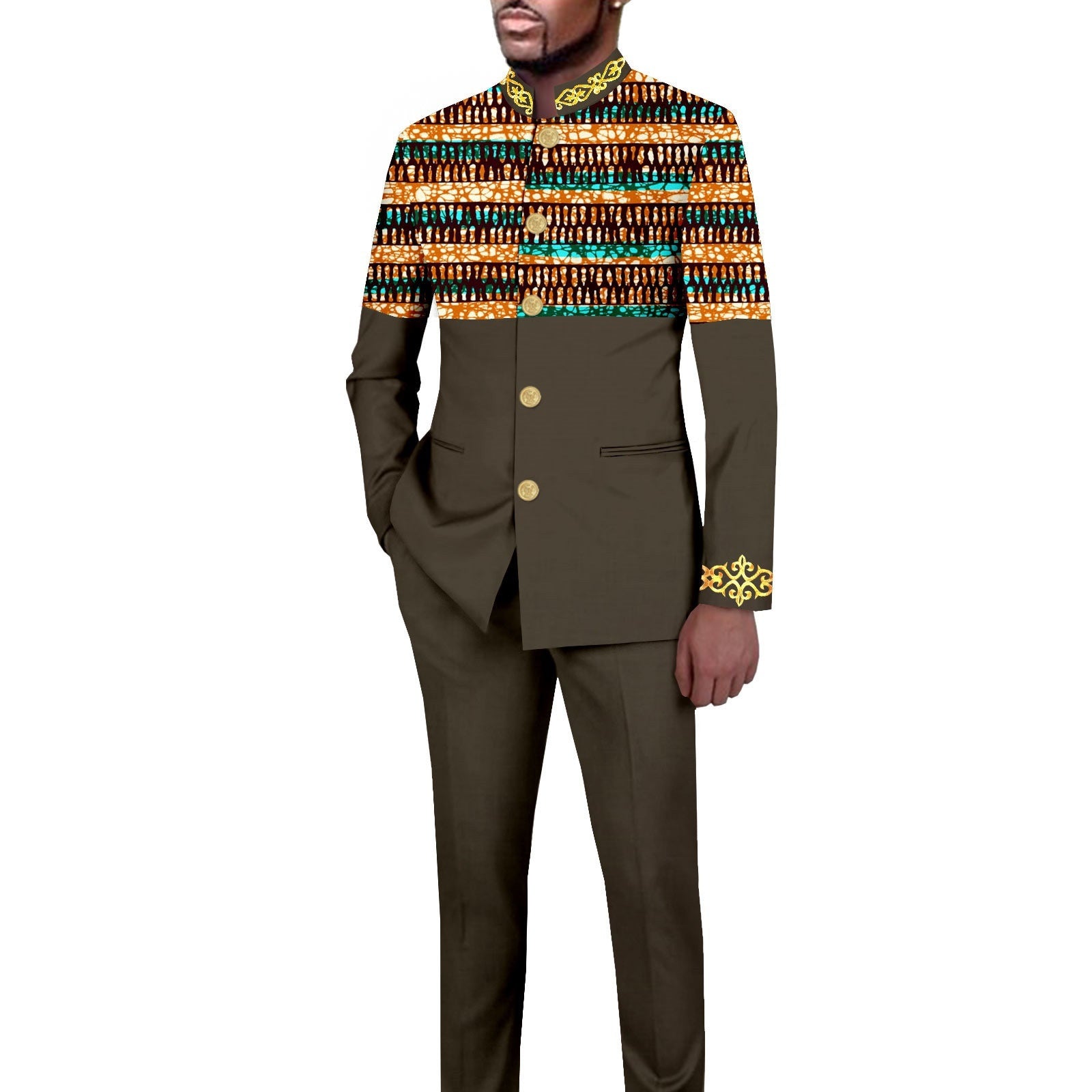 Men's Simplicity Printed Slim Fit Blazer Trousers Suit
