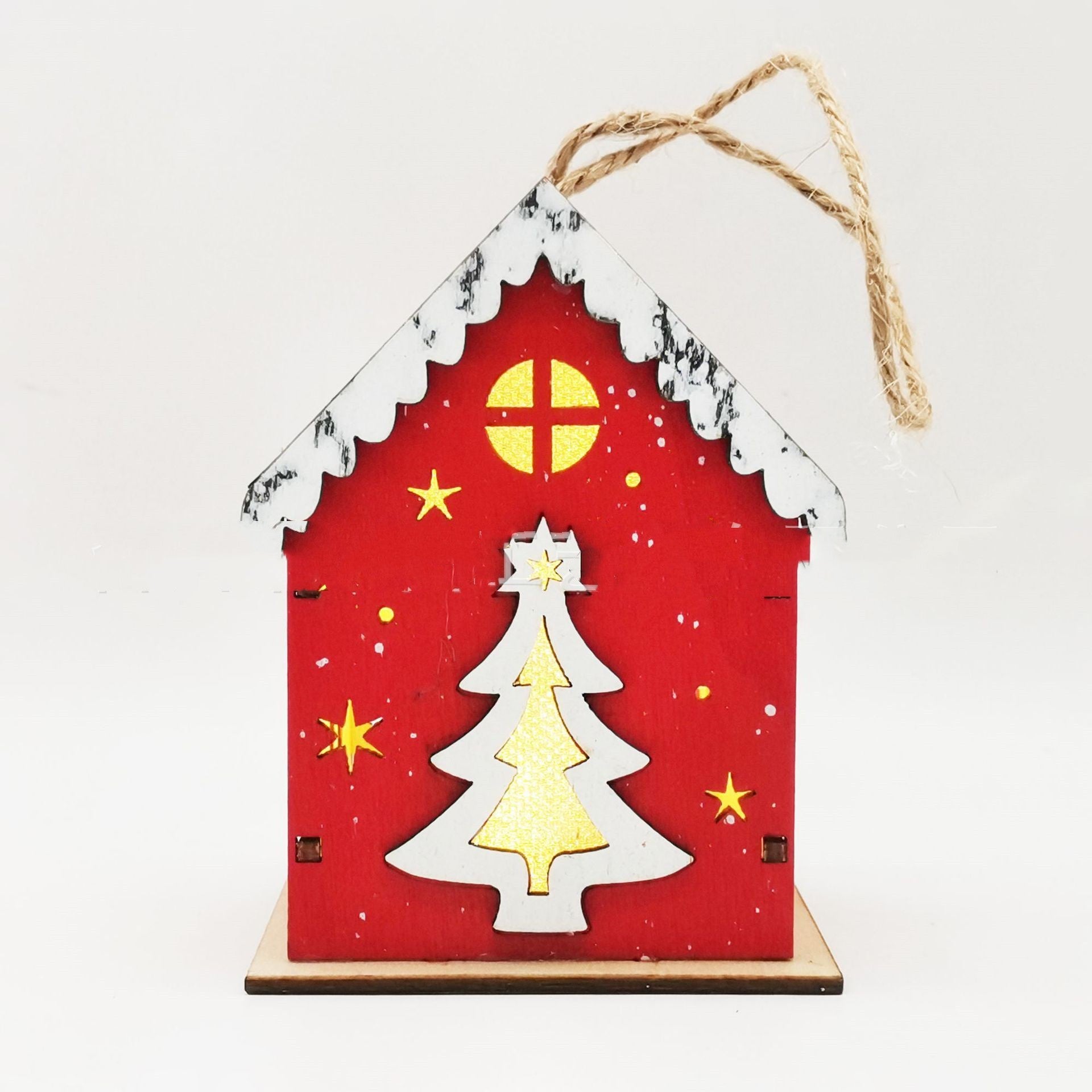 Christmas Crafts Wooden Luminous Small House Pendant