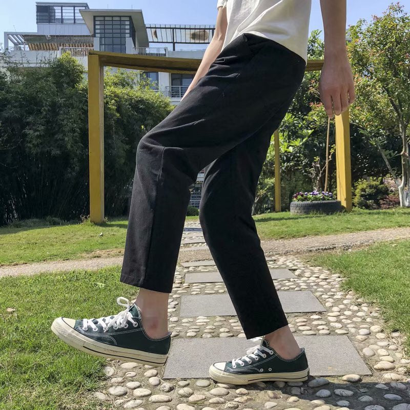Men’s Loose Straight Cropped Harlan Pants – Casual Student Trousers