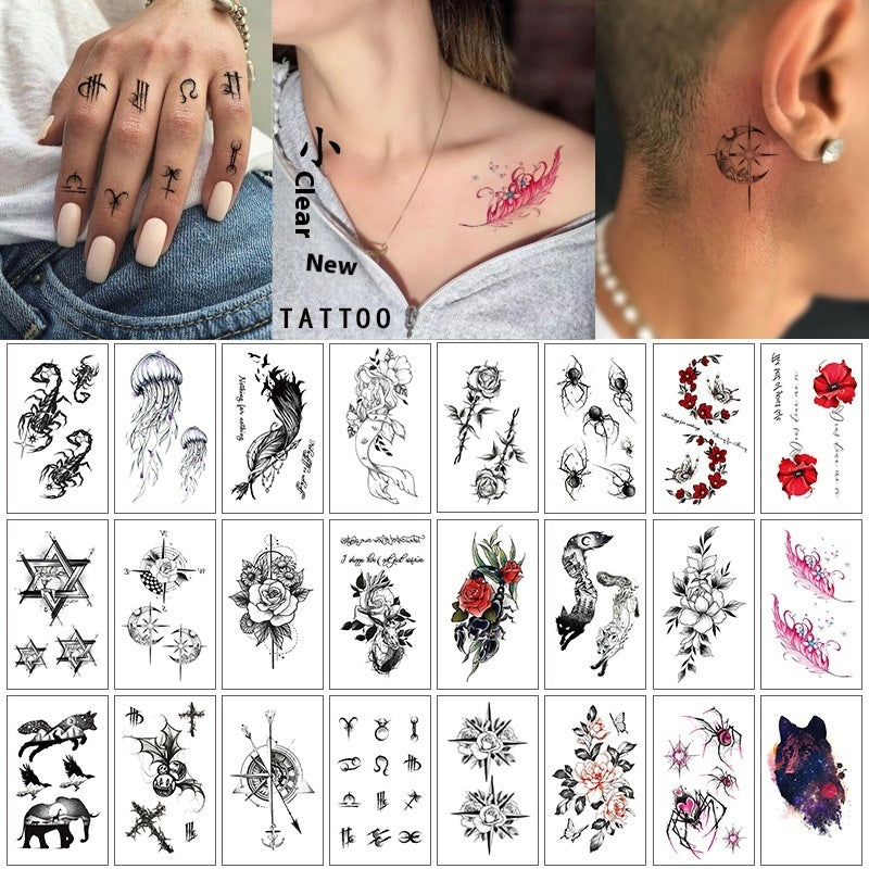 Tattoo Stickers – English Letters, Flowers, Butterfly Sketch Lines, Waterproof Temporary Tattoo