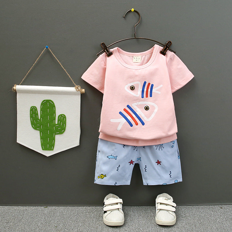 Two Piece Unisex Kids Short Sleeve Brushed Cotton Set