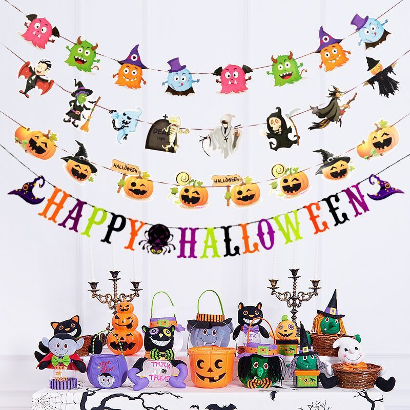 Halloween Hanging Flag Decorations – Spooky Props for Bars, Classrooms, and Party Scene Layouts
