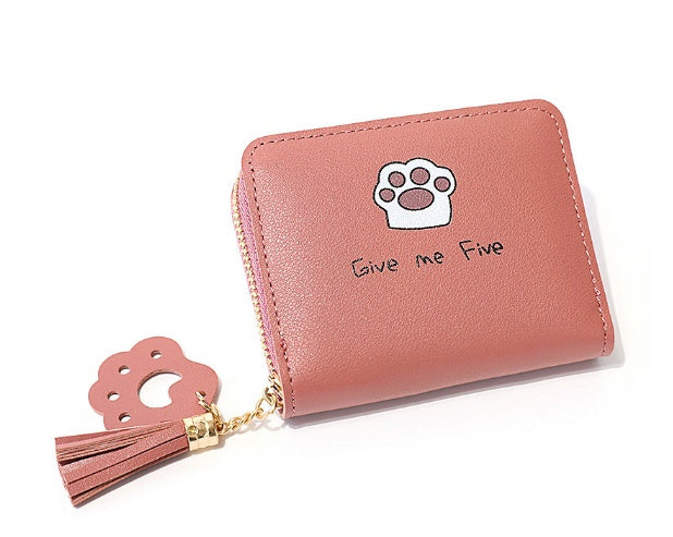 Slim PU Leather Cat Pattern Card Wallet Women Chic