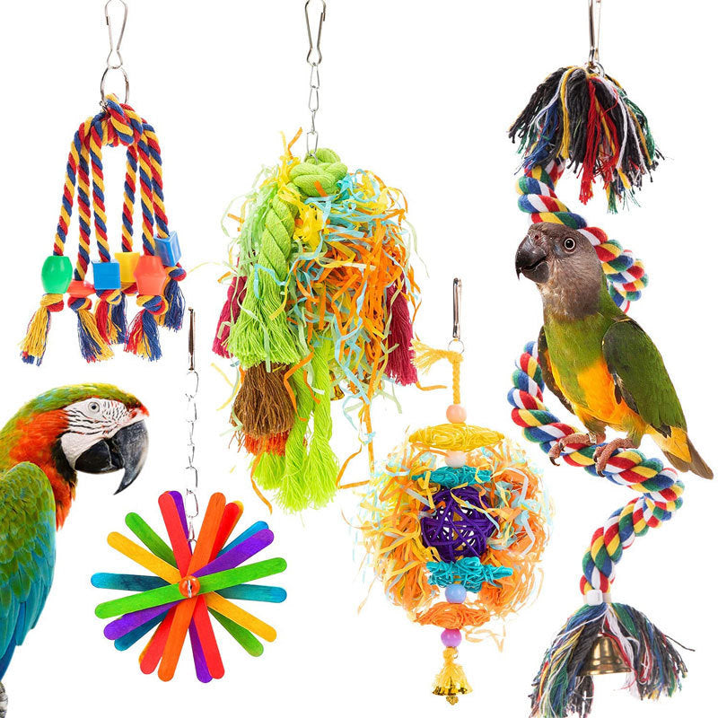 5Pcs Parrot Chewing Toys – Cotton Rope Gnawing and Climbing Set for Bird Play and Beak Grinding
