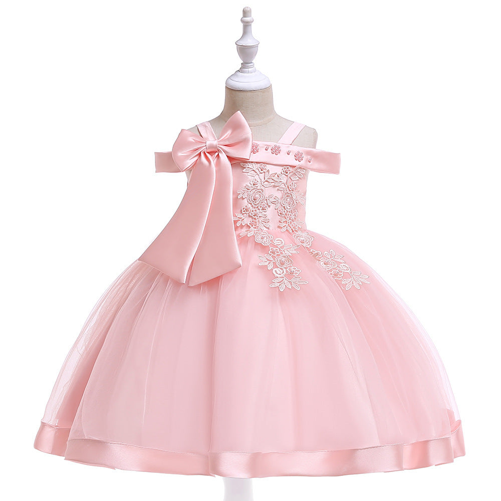 Girls bow beaded flower dress