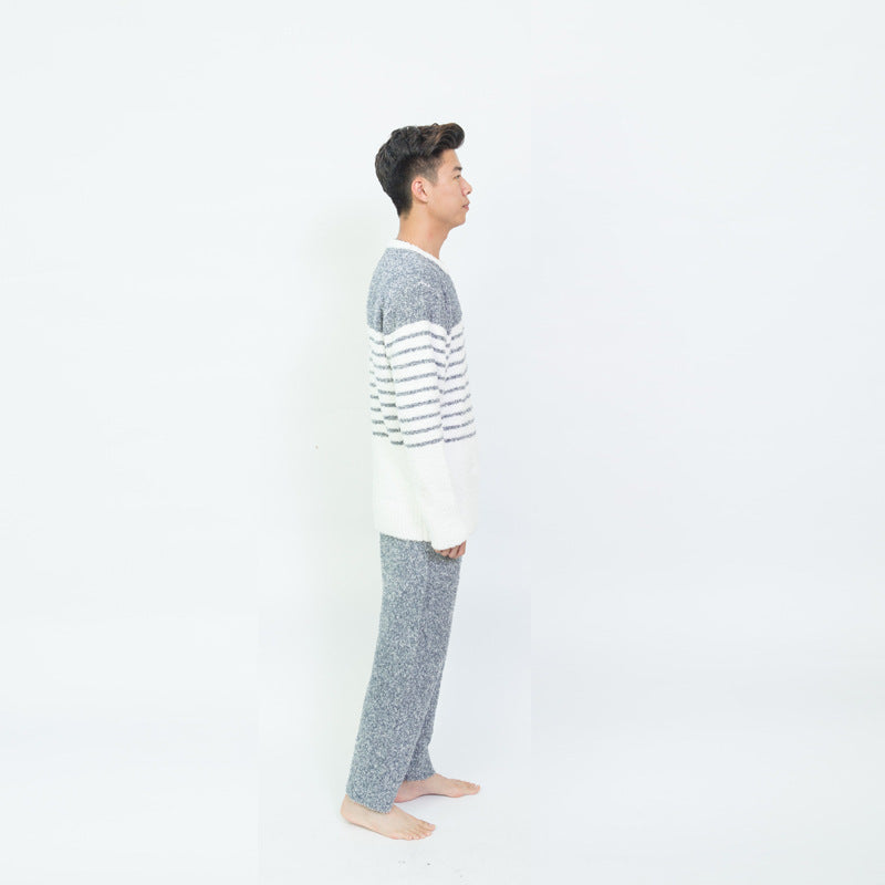 New soft striped men's pajamas in autumn and winter