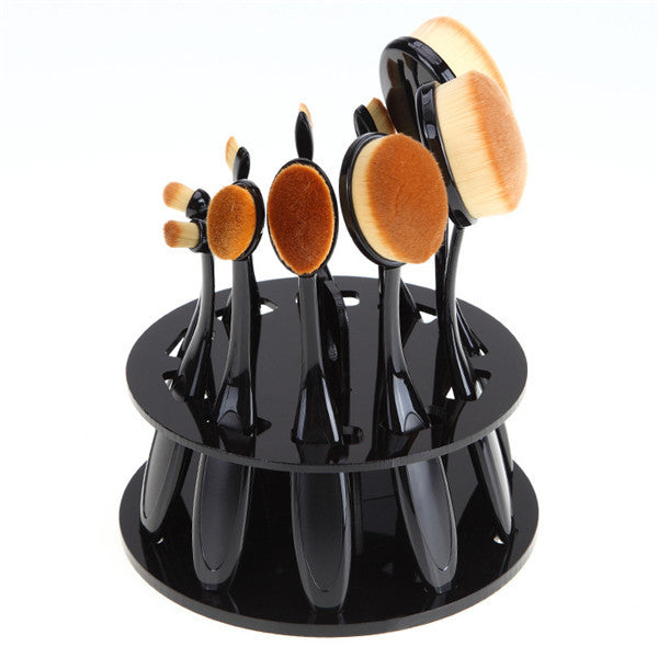 Round 10-Hole Black Makeup Brush Holder – Durable Plastic Cosmetic Organizer