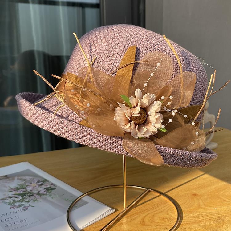 Cotton And Linen Knitted Curling Bucket Hat For Women