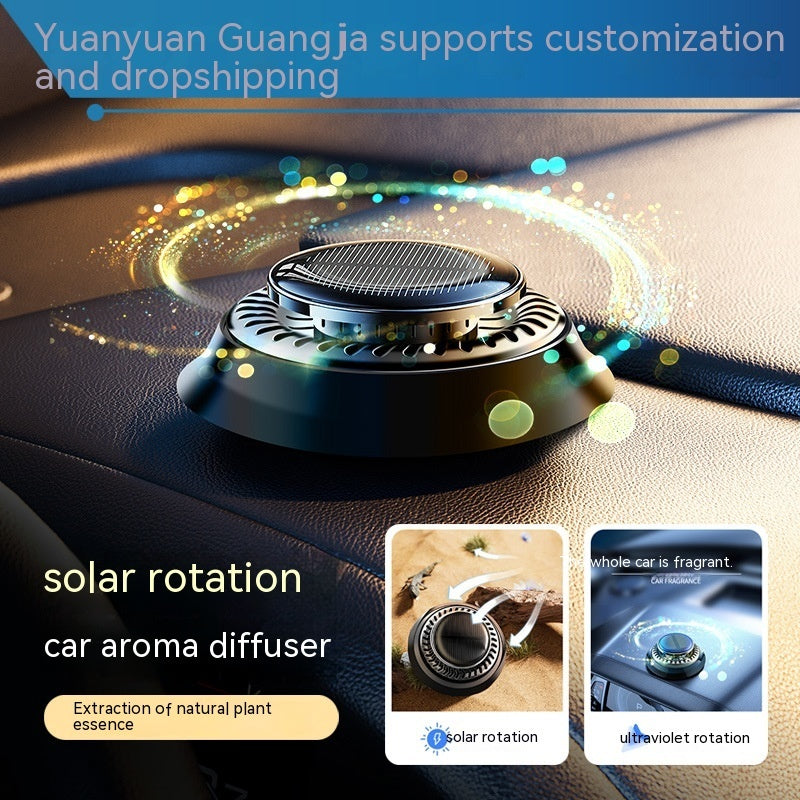 Portable Solar Powered Kinetic Car Air Freshener, Double Ring Rotating Fragrance Diffuser
