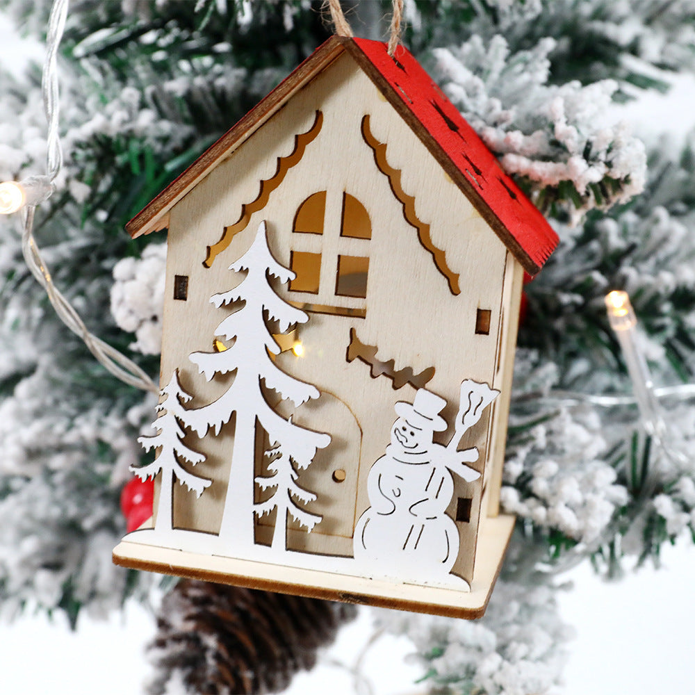 Christmas Decoration Wooden House LED Luminous Small House