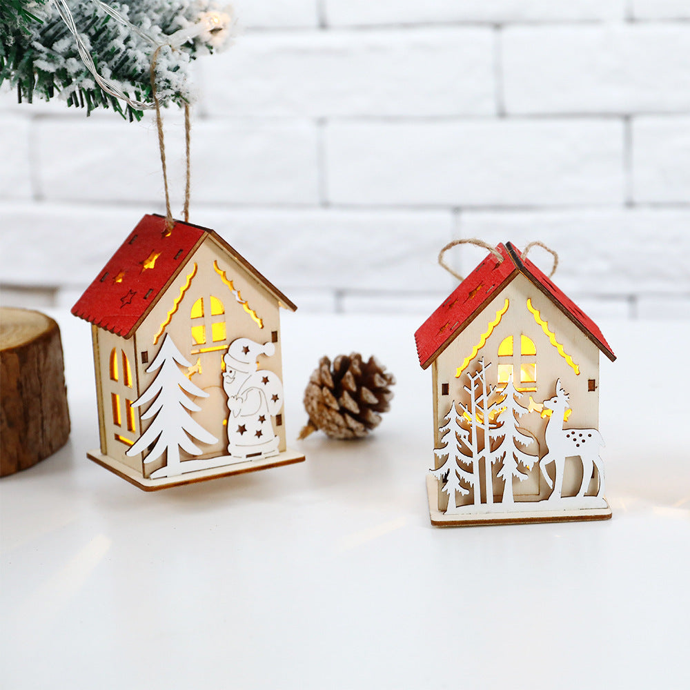 Christmas Decoration Wooden House LED Luminous Small House