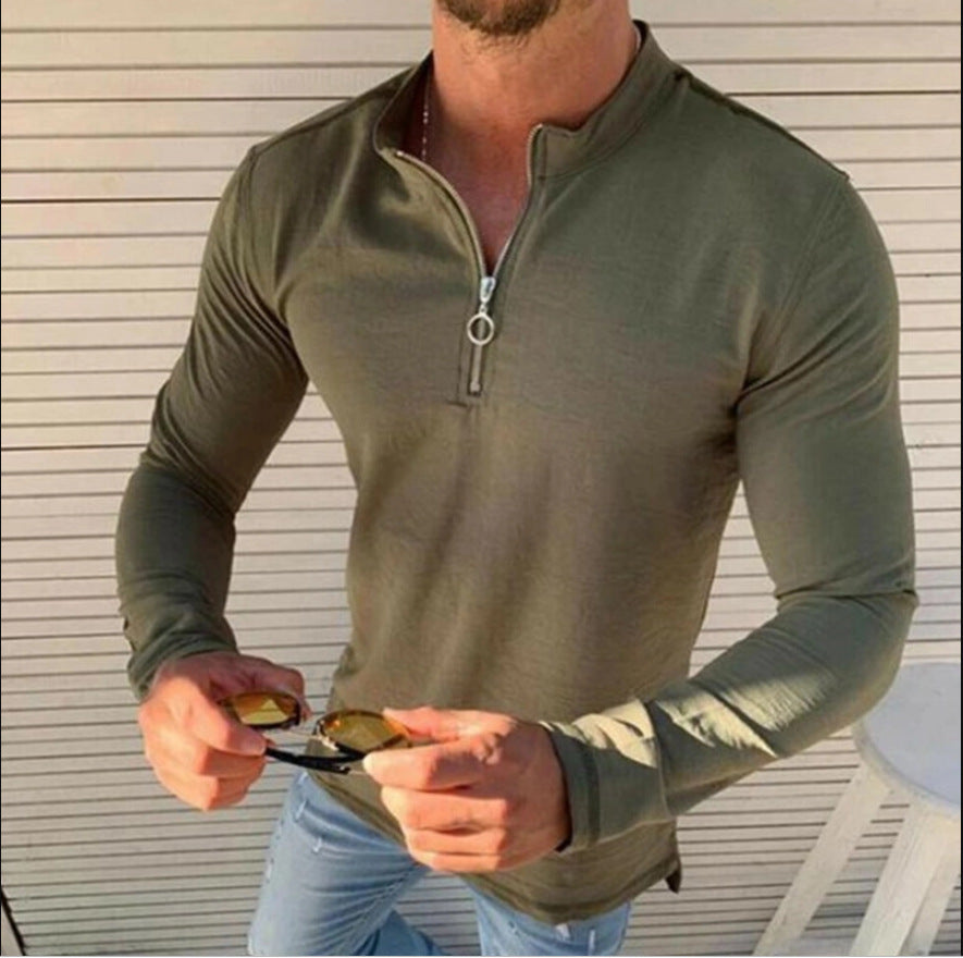 Men's zipper long sleeve T-shirt
