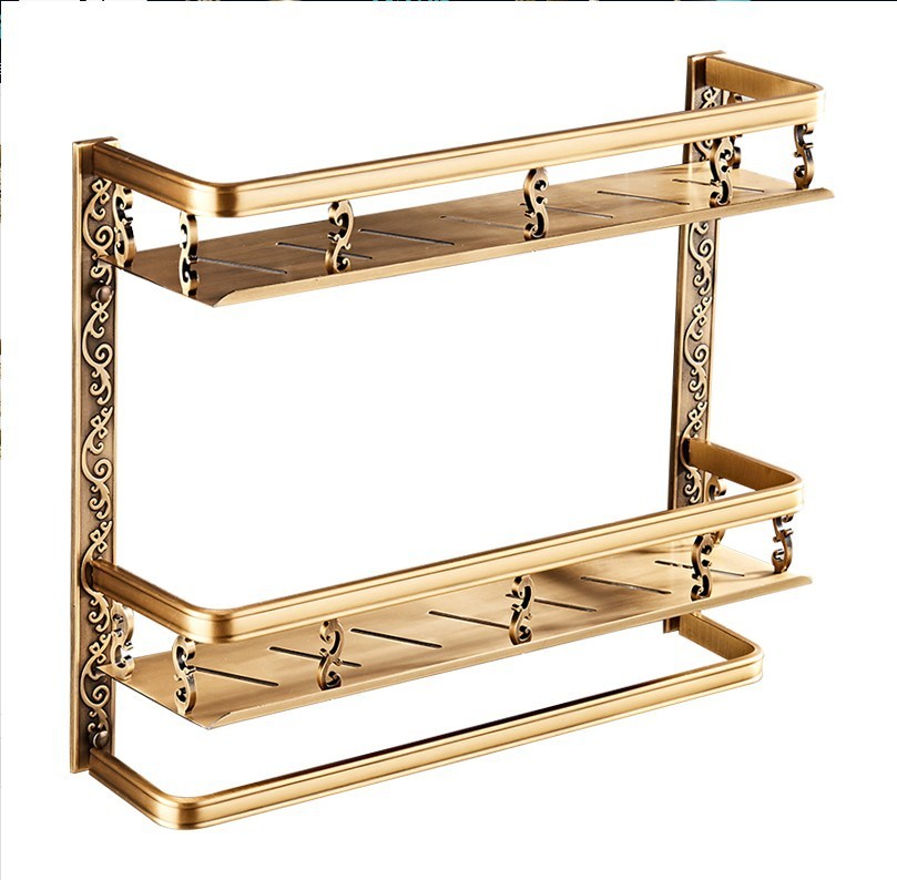European Style Double Bathroom Shelf – Elegant Wall-Mounted Storage Rack