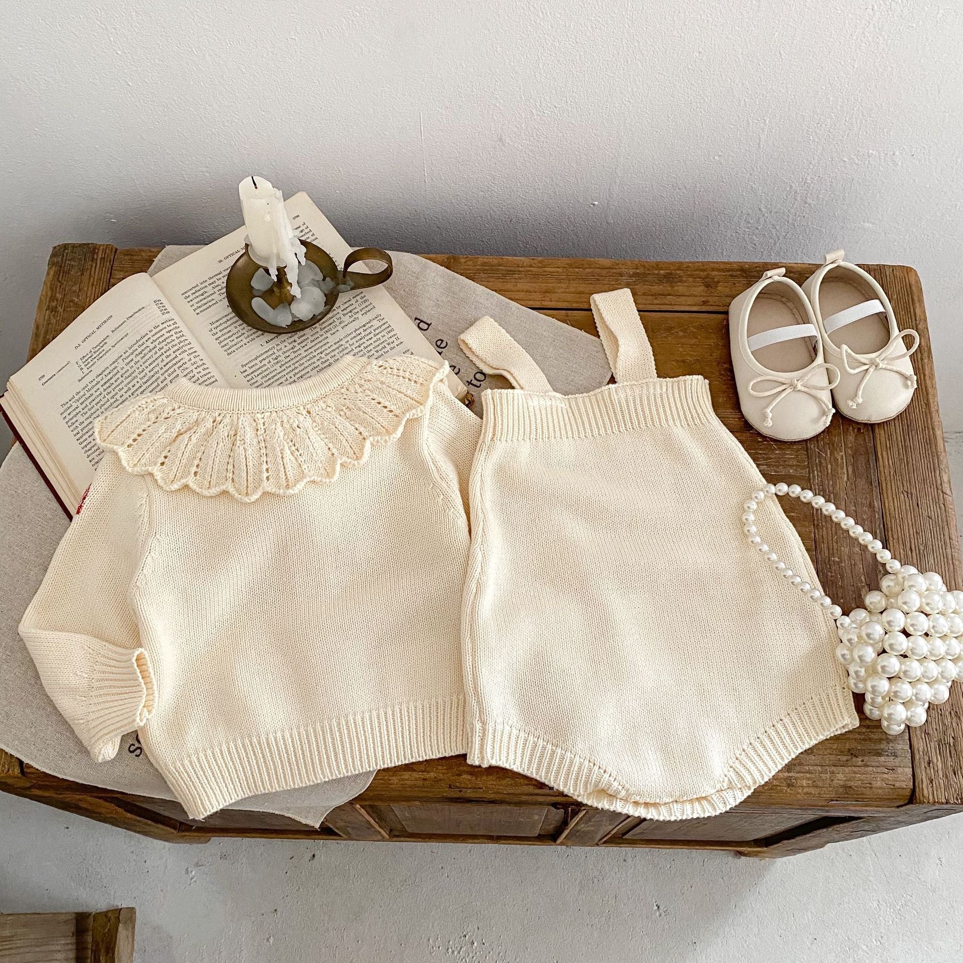 Autumn Clothing Infants Baby Embroidered Lotus Leaf Collar Knitting Suit