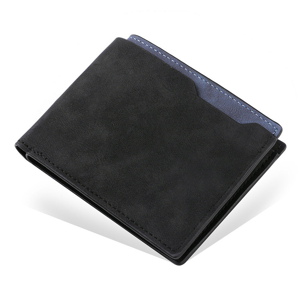 Unisex Slim PU Spliced Two Fold Wallet With Card Slots