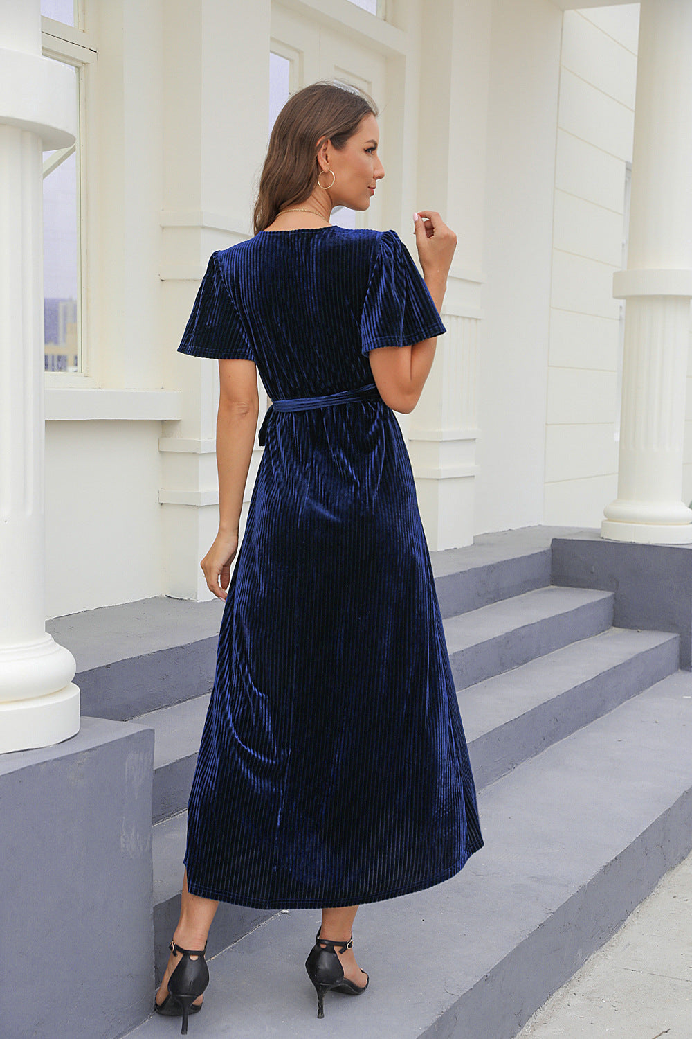 Women's Spring And Autumn Split Gold Velvet Mid-length Formal Dress