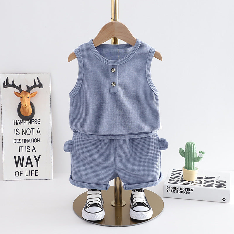 Western Style Little Boy Clothes Children Baby Summer Clothing Sleeveless Two-piece Suit