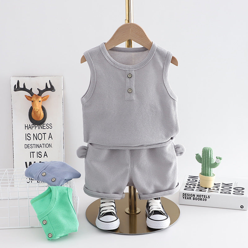 Western Style Little Boy Clothes Children Baby Summer Clothing Sleeveless Two-piece Suit