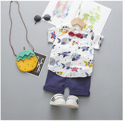 Toddler Boys Gentleman Outfit Set – Short Sleeve Cartoon Bow Tie Shirt with Solid Shorts (Infant Kids Fashion Set)