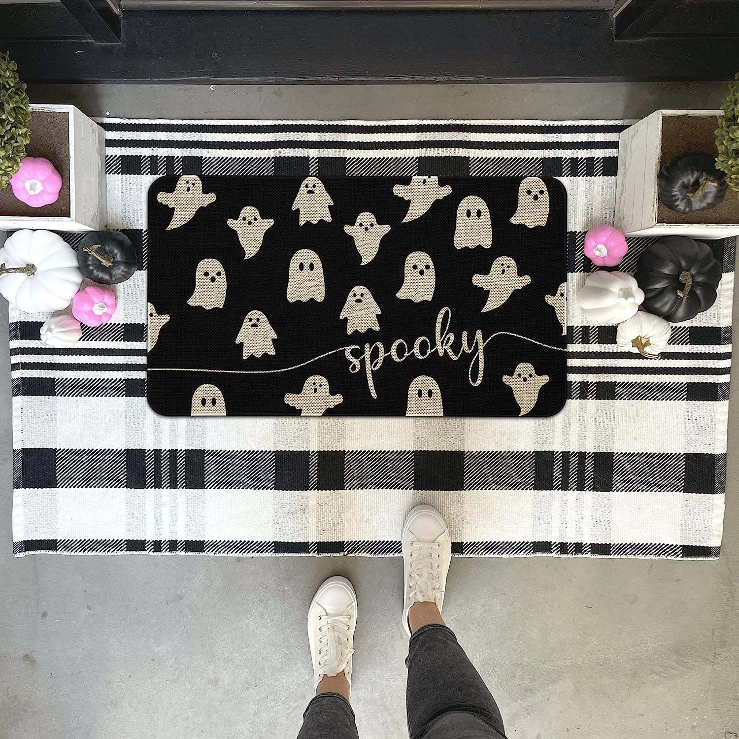 Halloween Skull Floor Mat Absorbent Floor Mat Bathroom Mats Entrance Door Door Mat Holiday Decorative Floor Mat