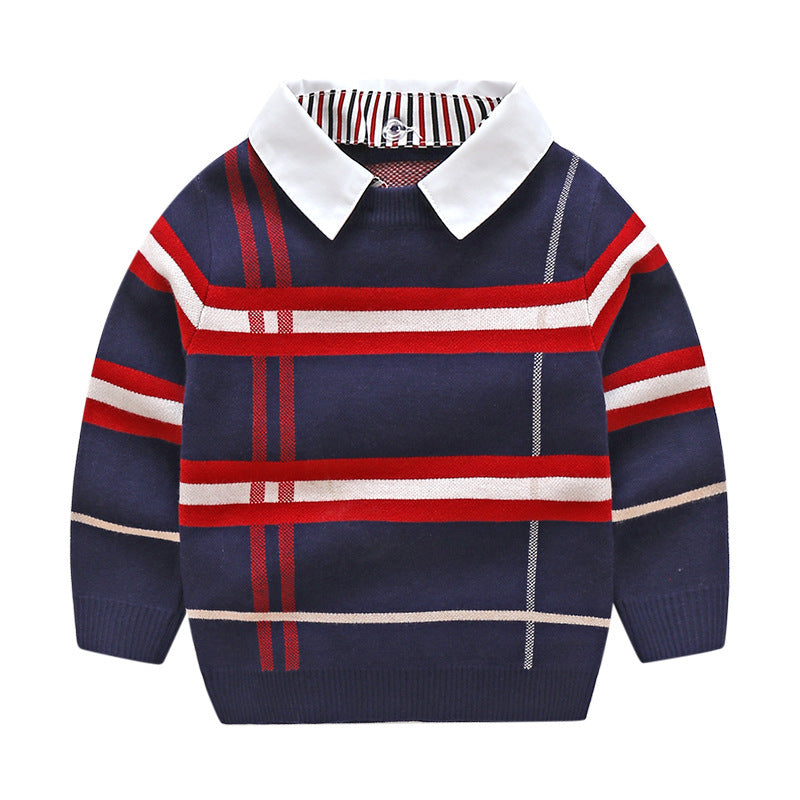 Kids Plaid Jacquard Wool Knit Pullover Regular Fit Warm