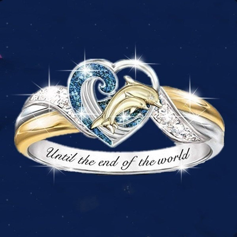 Elegant Unisex Dolphin Sapphire Electroplated Metal Engagement Ring