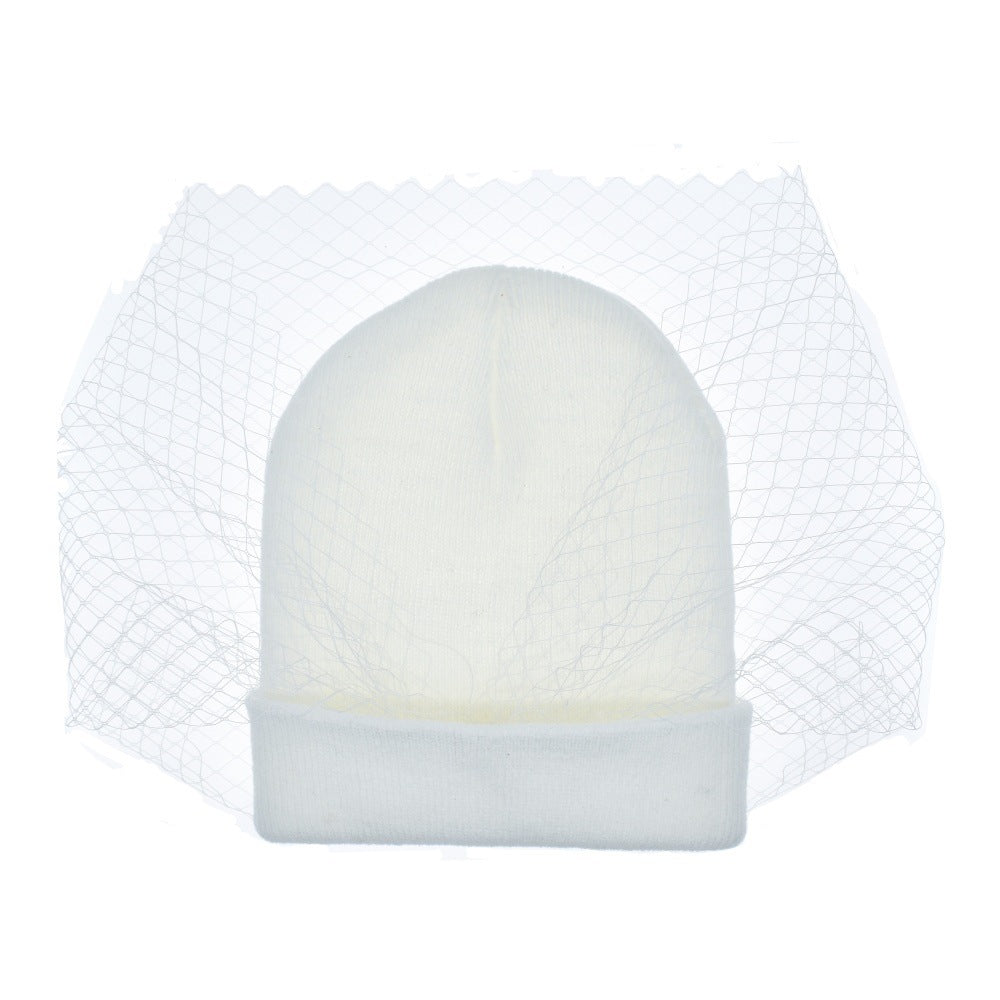 Retro Veil Knitted Warm Woolen Flat Top Hat