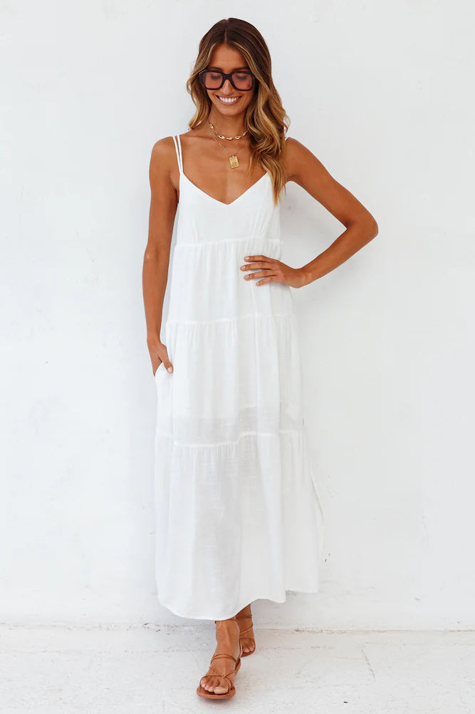 Polyester Women Carbell Maxi Dress White