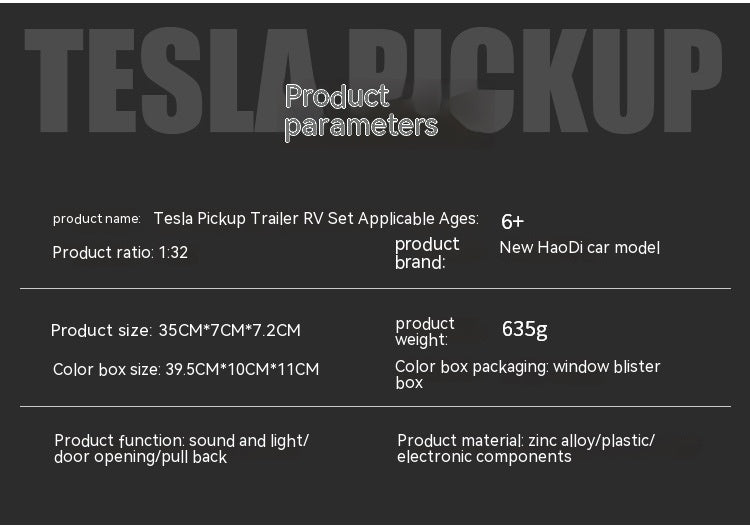 Simulation 1 To 32 Tesila Pickup Trailer Alloy Car Model Toy