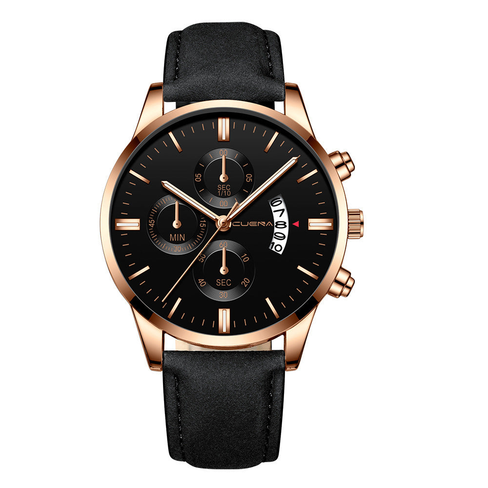 Men’s Business Quartz Watch – Three-Eye Design with Calendar