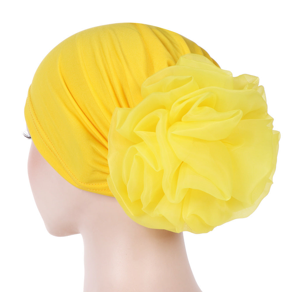 Monochrome Large Flower Dome Milk Silk Bandana Hat