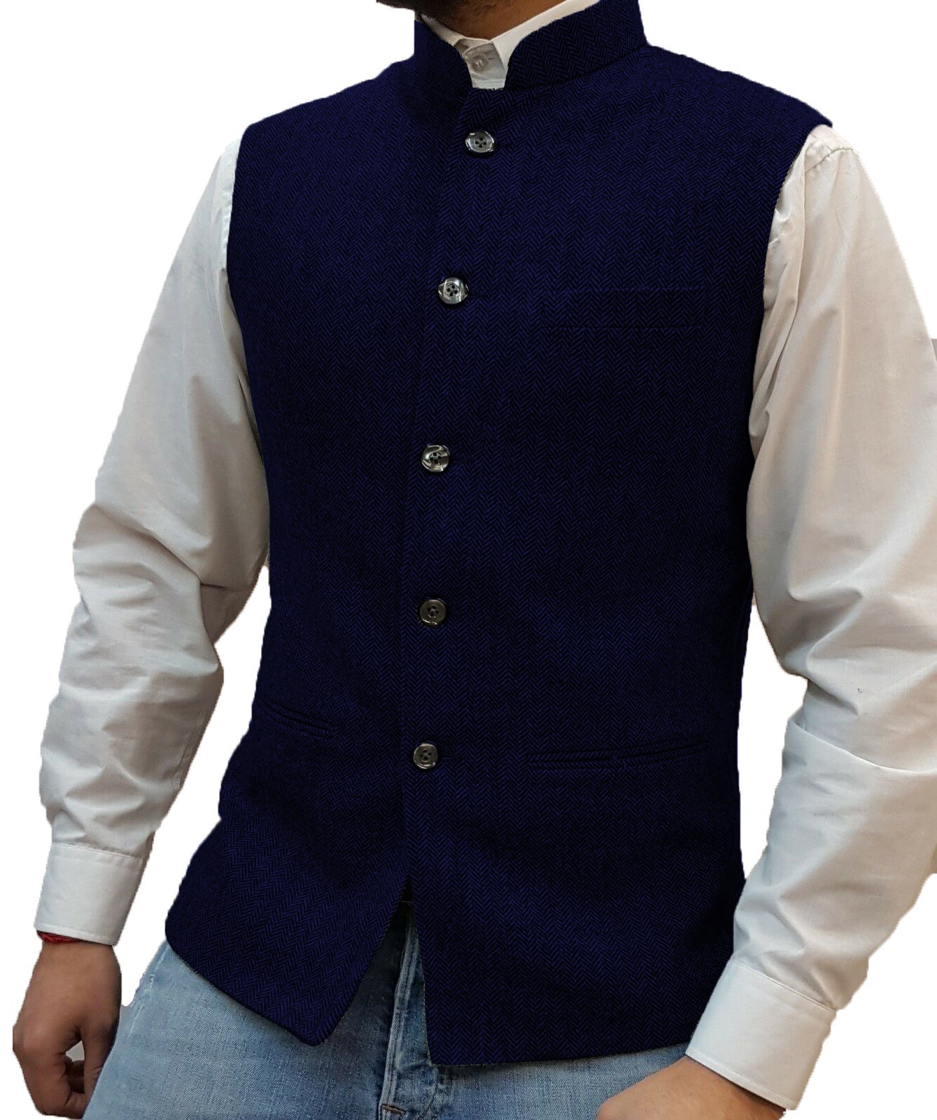 Men's Herringbone Polyester Zhongshan Collar Vest Pattern