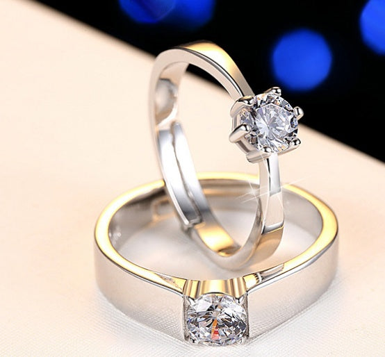 Elegant Adjustable White Gold Plated Steel CZ Unisex Rings