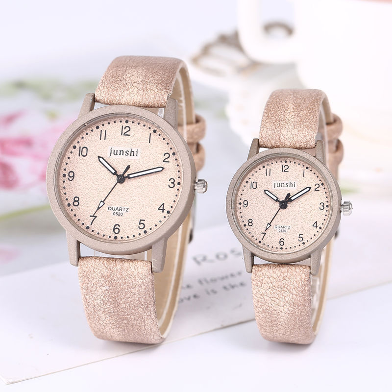 Casual Round Dial Couple’s Quartz Watches with PU Strap