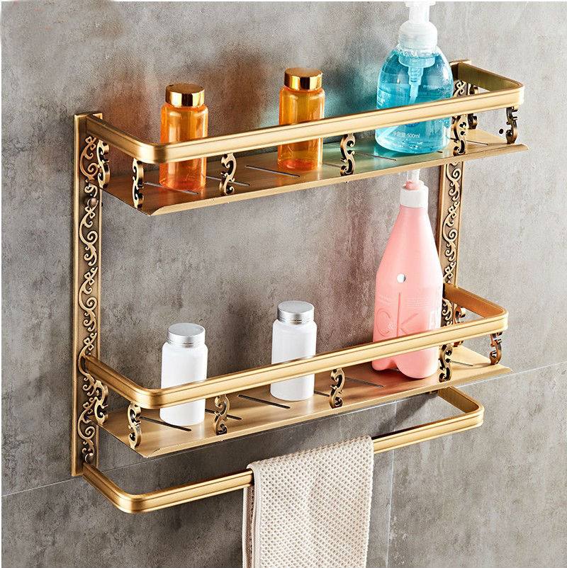 European Style Double Bathroom Shelf – Elegant Wall-Mounted Storage Rack