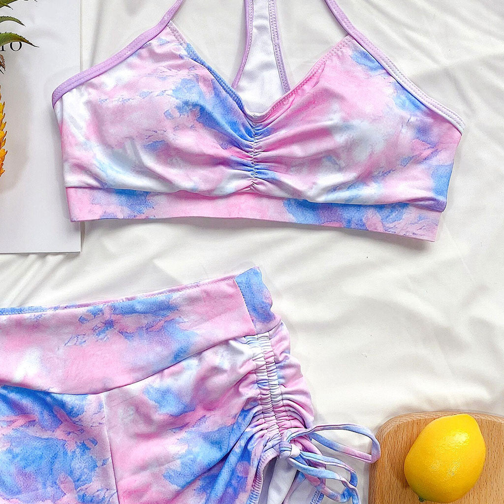 Tie-Dye Push-Up Brazilian Bikini Set – Women’s Swimsuit with Shorts
